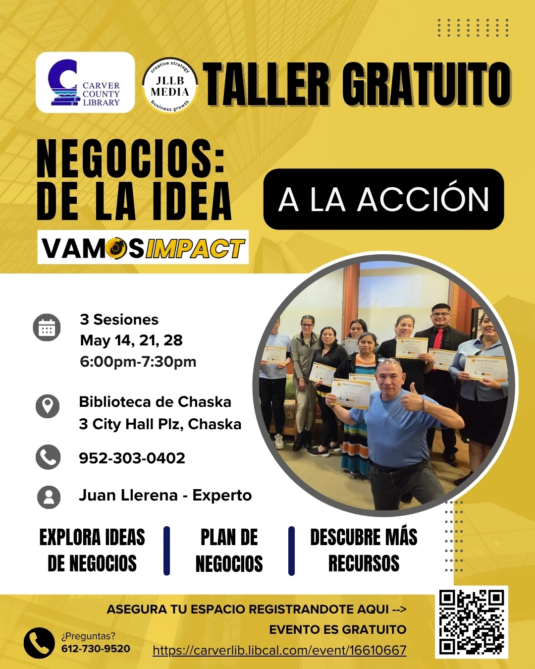 Taller Gratuito - Negocios - De la Idea a la Accion - May 14 - 2026