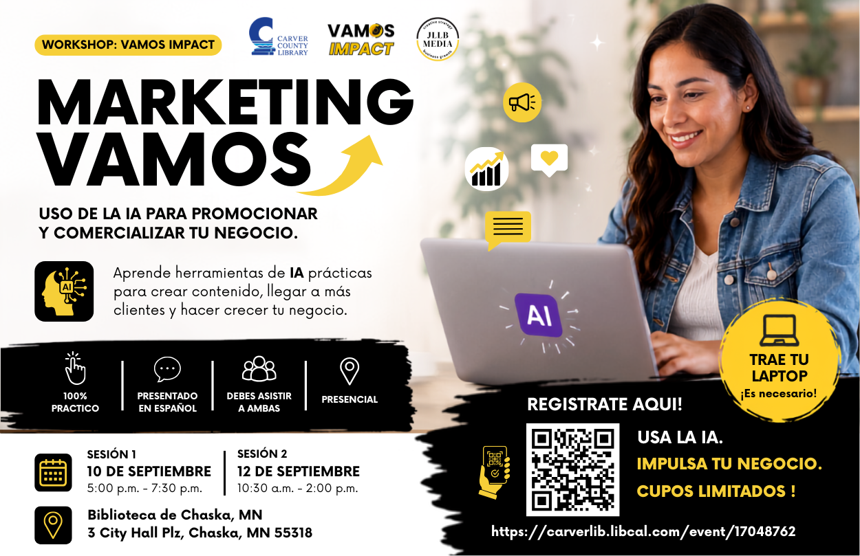 Taller presencial de Marketing e IA en Chaska Carver County Library